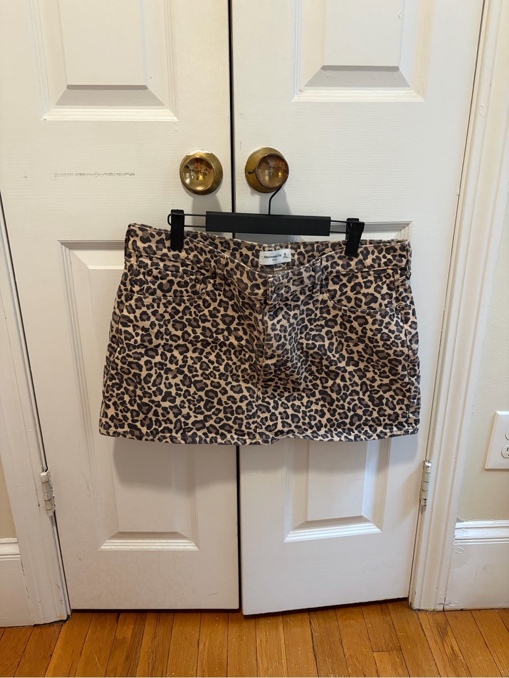 Abercrombie Leopard Print Denim Mini Skirt - Neutral Brown